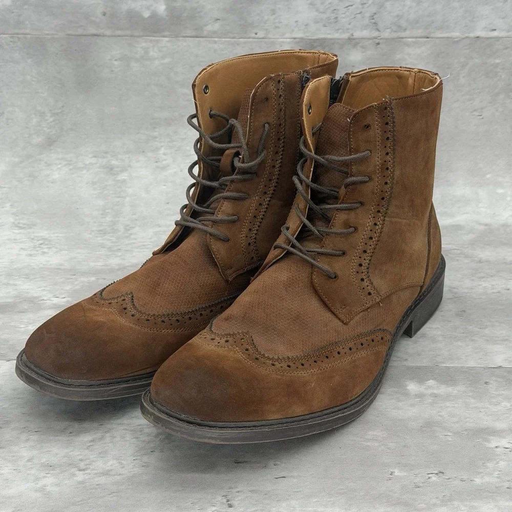 Men's Kenneth Cole Unlisted Buzzer Boots Size 10.5 Brown Suede Leather Side Zips